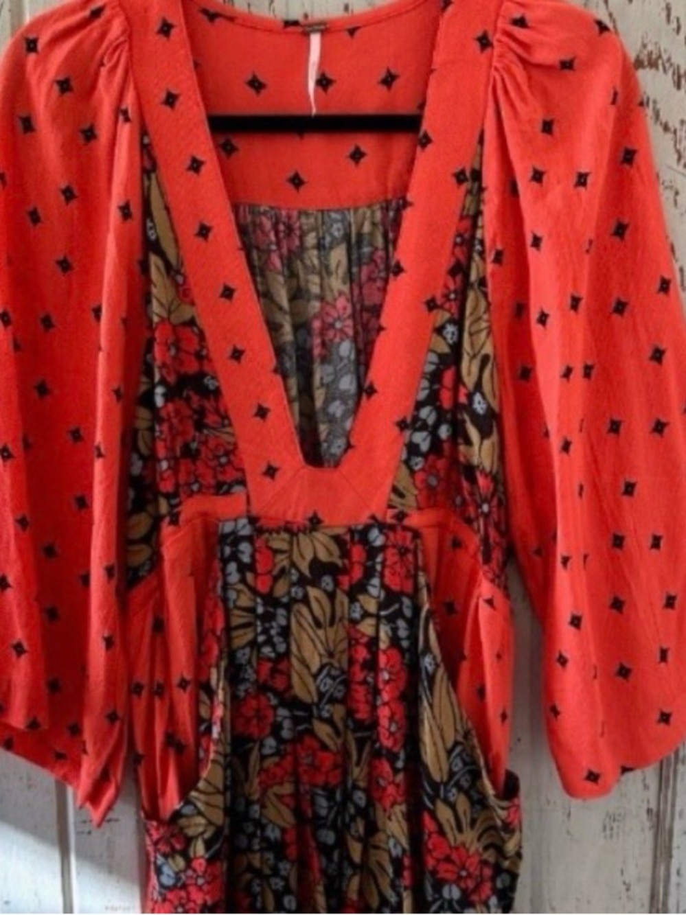 Free People Coral Orange Floral Mini Dress